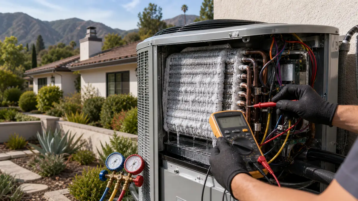 Technician thawing a frozen Trane evaporator coil at a Royal Oaks estate